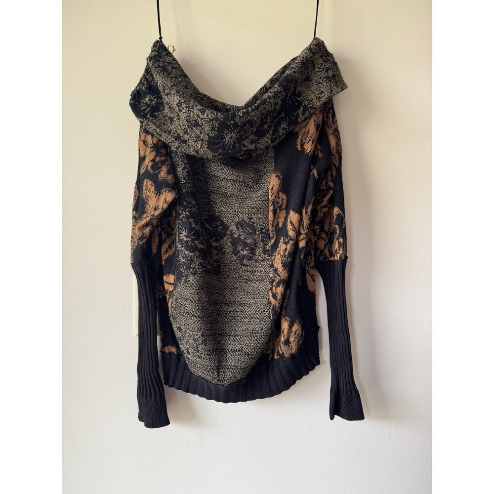 Free People Off The Shoulder Draped Cowl Neck Flower Pattern Sweater S